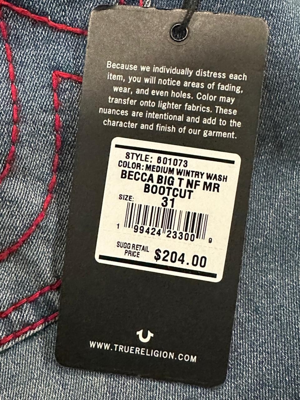 NWT True Religion Becca Big T Women’s Jeans Size 31 – Boot Cut, Medium Wintry W - Picture 15 of 16